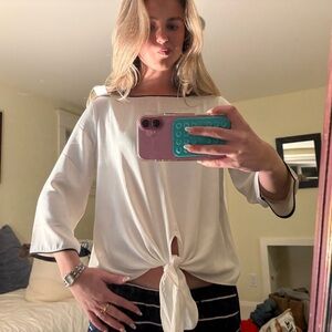 Ann Taylor White Blouse with Black Trim